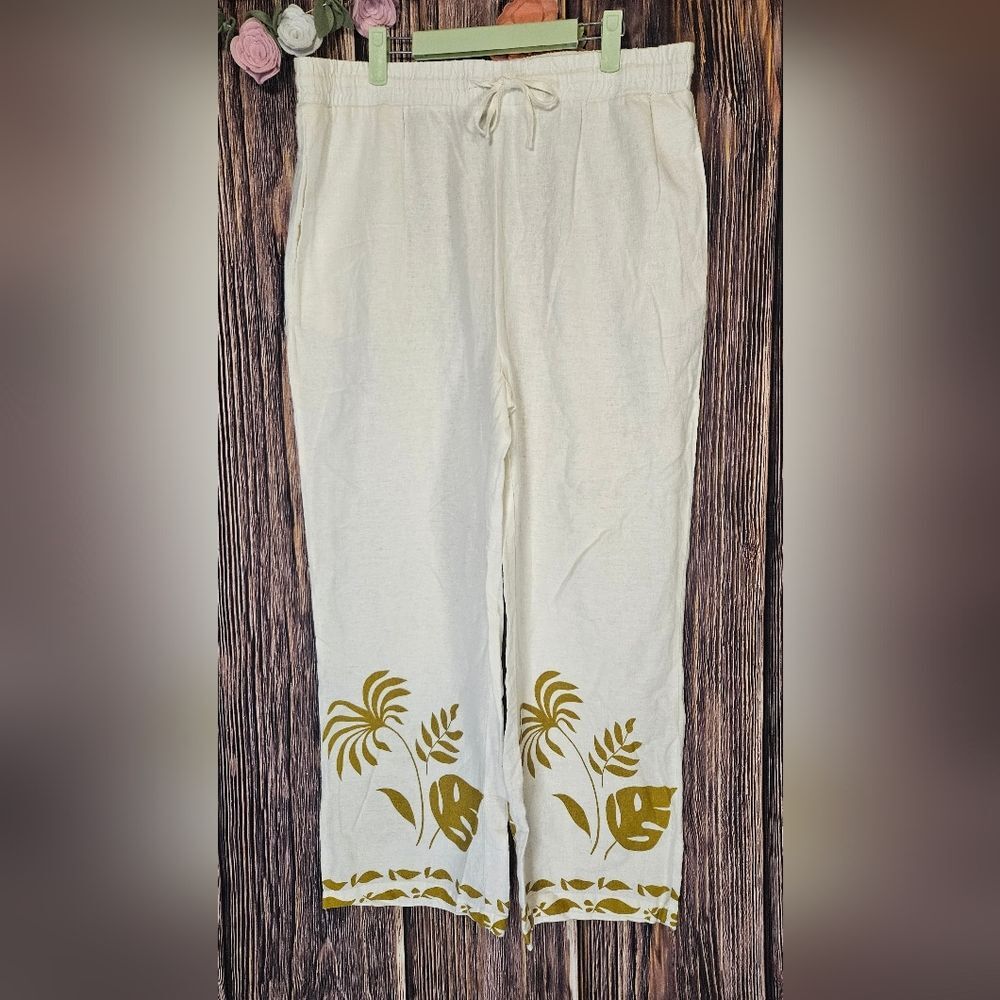 Rachel Zoe Linen Blend Border Print Pants Size XL. B153